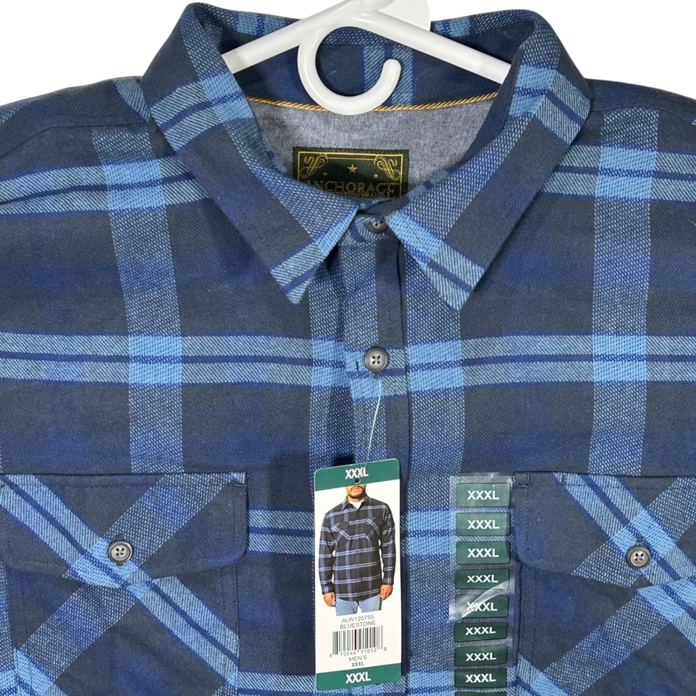 Anchorage Expedition Brand Men's 3XL Blue Plaid Long Sleeve‎ Button Down Shirt